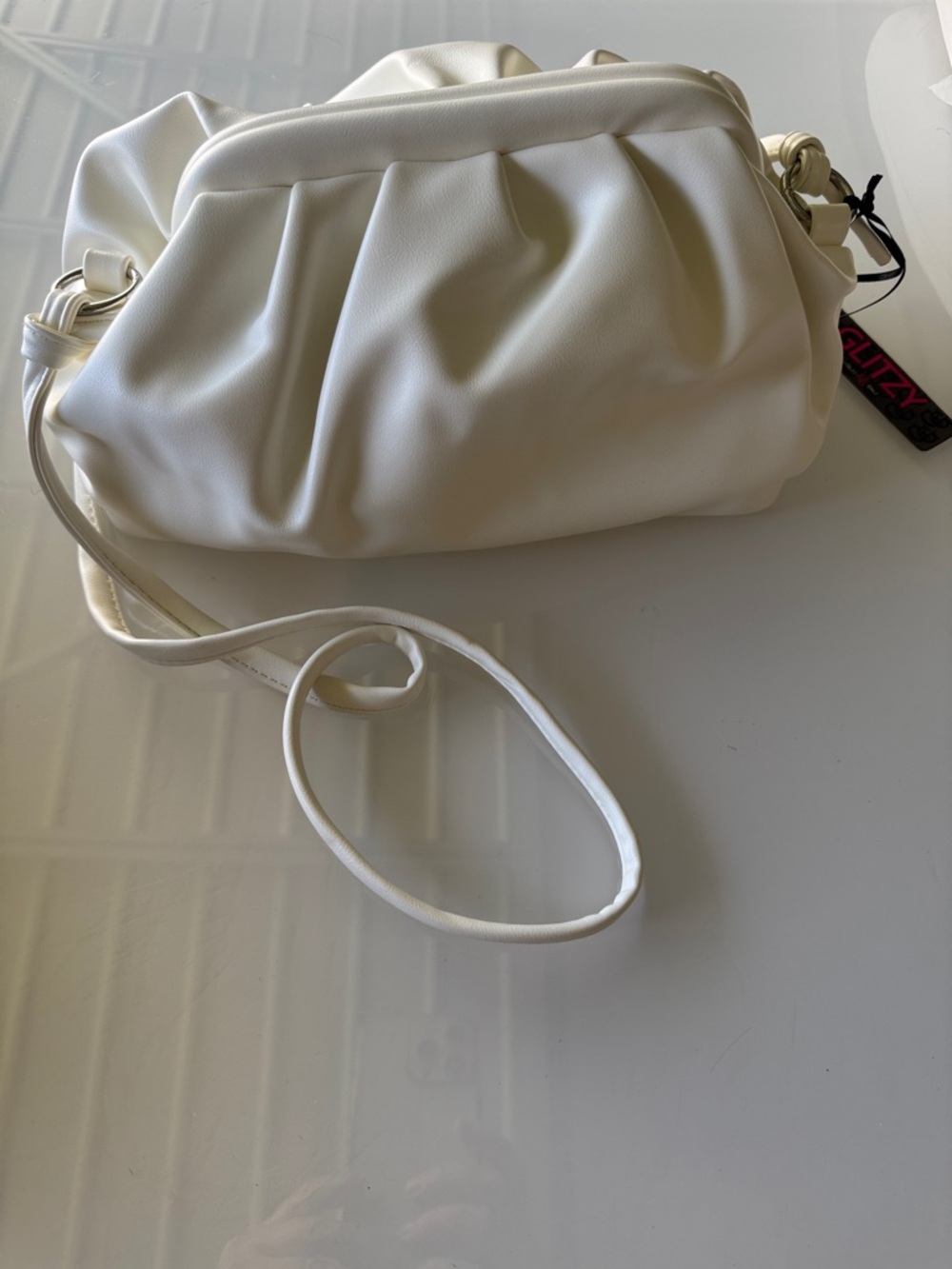 Women's White Pleated Crossbody Bag with Adjustable Strap